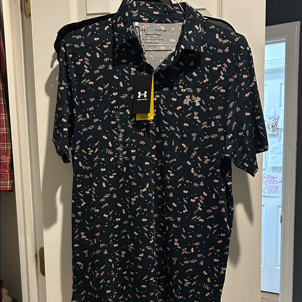 Under Armour Men's Black Green Floral Polo